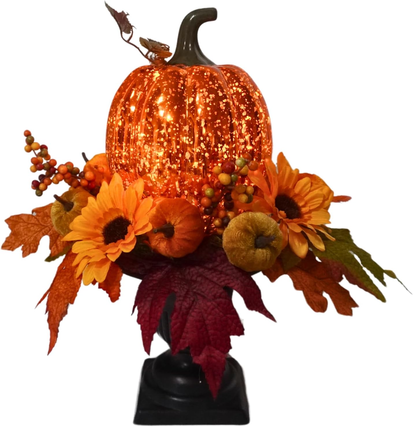 15 Inch Lighted Fall Pumpkin Arrangement with Pumpkin, Daisies, main product view