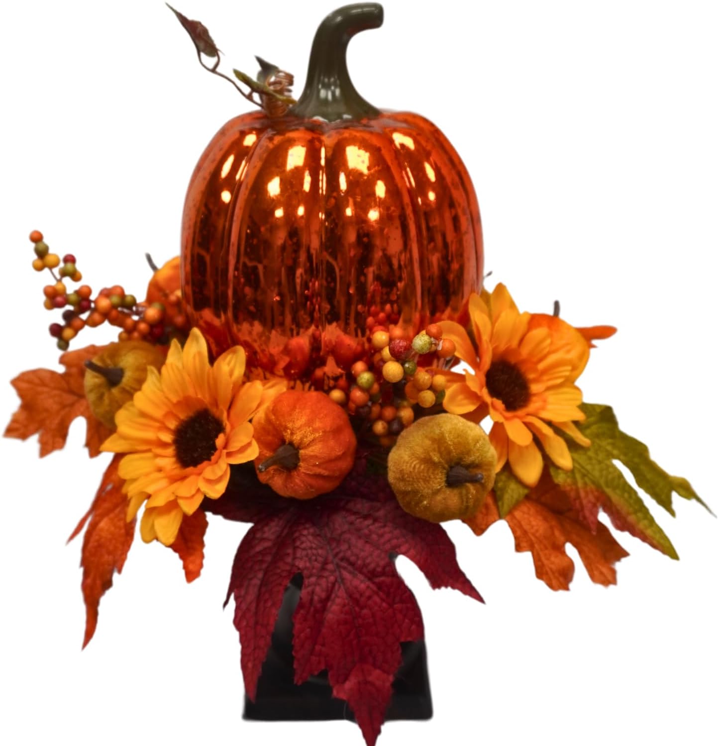 15 Inch Lighted Fall Pumpkin Arrangement with Pumpkin, Daisies, additional listing view 2