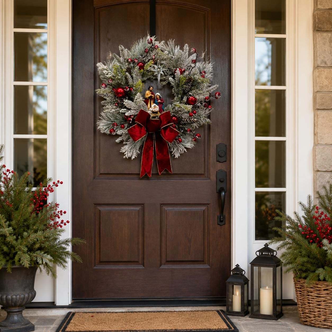 22 Inch Lighted Christmas Wreath with Timer and Nativity Scene, additional listing view 4