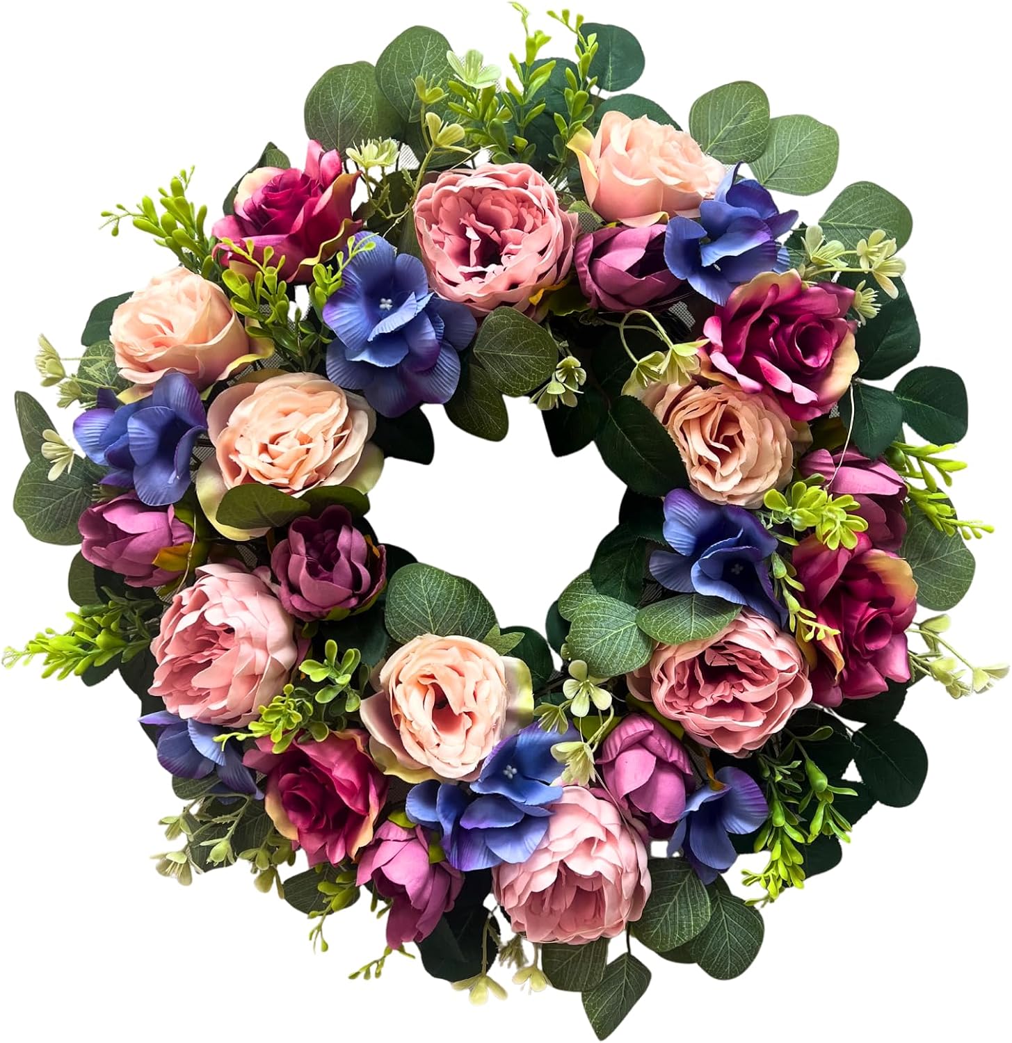 22 Inch Lighted Floral Wreath with Timer for Front Door Decor, main product view