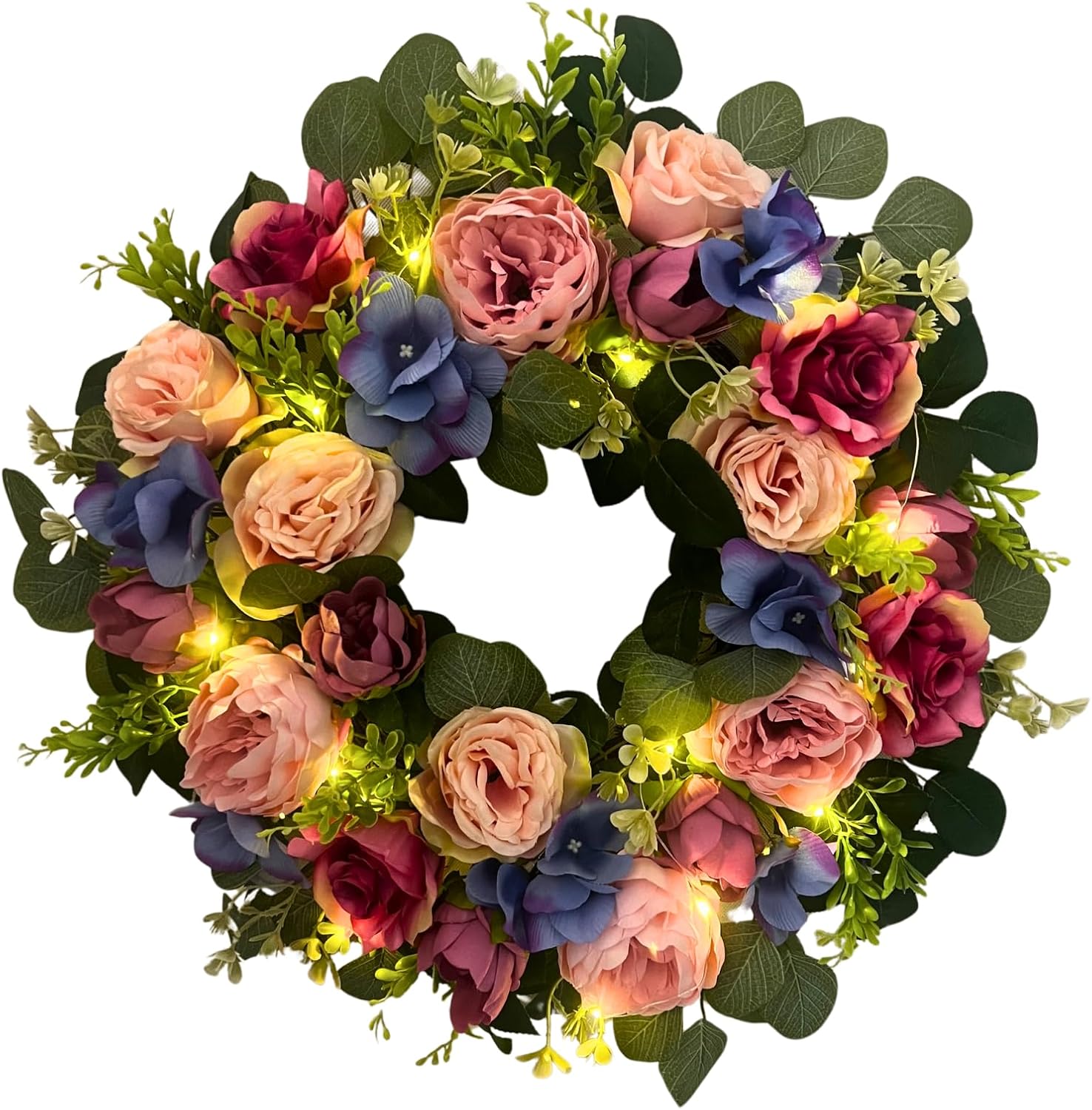 22 Inch Lighted Floral Wreath with Timer for Front Door Decor, additional listing view 2