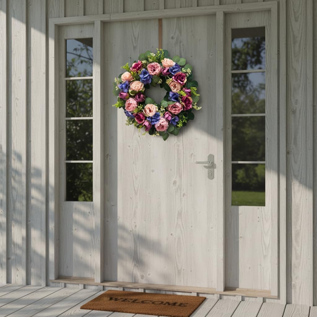 22 Inch Lighted Floral Wreath with Timer for Front Door Decor, additional listing view 5
