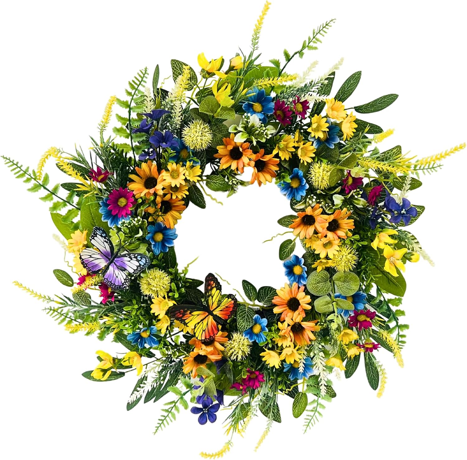 22 Inch Lighted Spring Wreath with Butterflies and Daisy Flowers, additional listing view 2