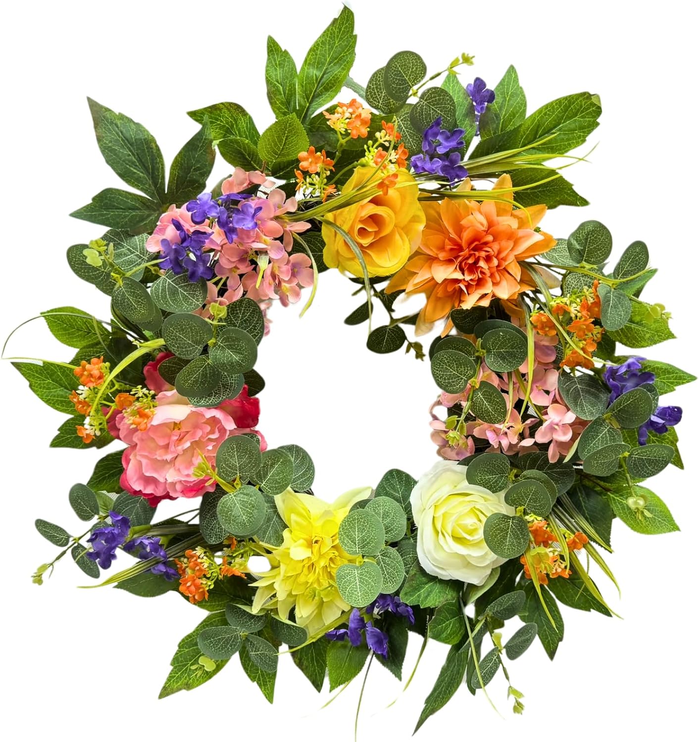 22 Inch Lighted Summer Floral Wreath for Front Door Decor, main product view
