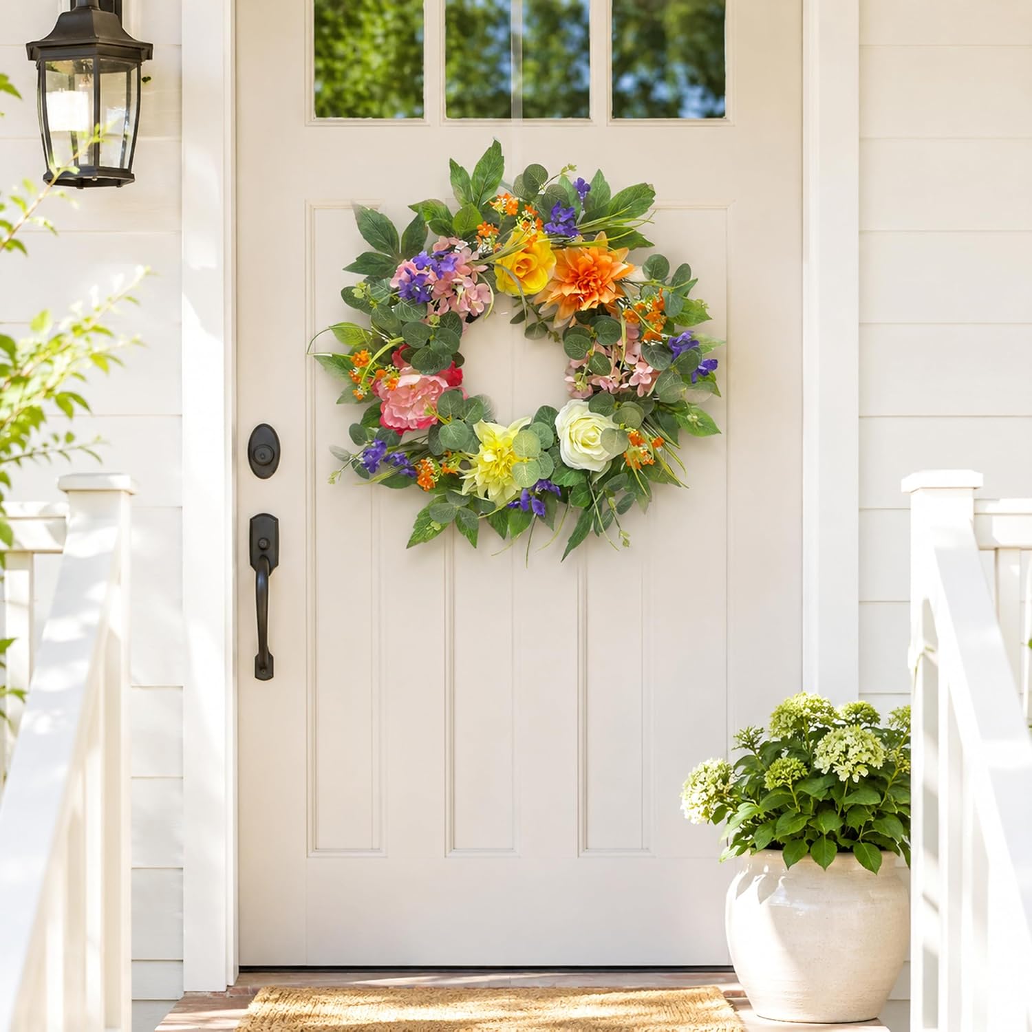 22 Inch Lighted Summer Floral Wreath for Front Door Decor, additional listing view 5
