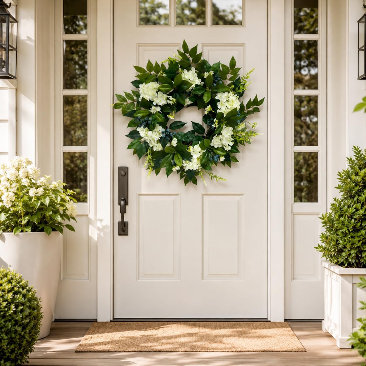 22 Inch Lighted White Hydrangea Wreath with Timer, 2 Light Modes, additional listing view 5