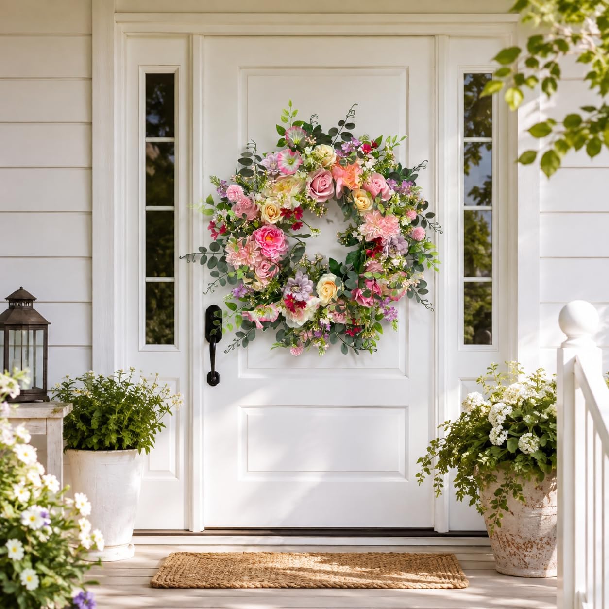 24 Inch Artificial Rose and Dahlia Wreath with Eucalyptus Greenery, additional listing view 3