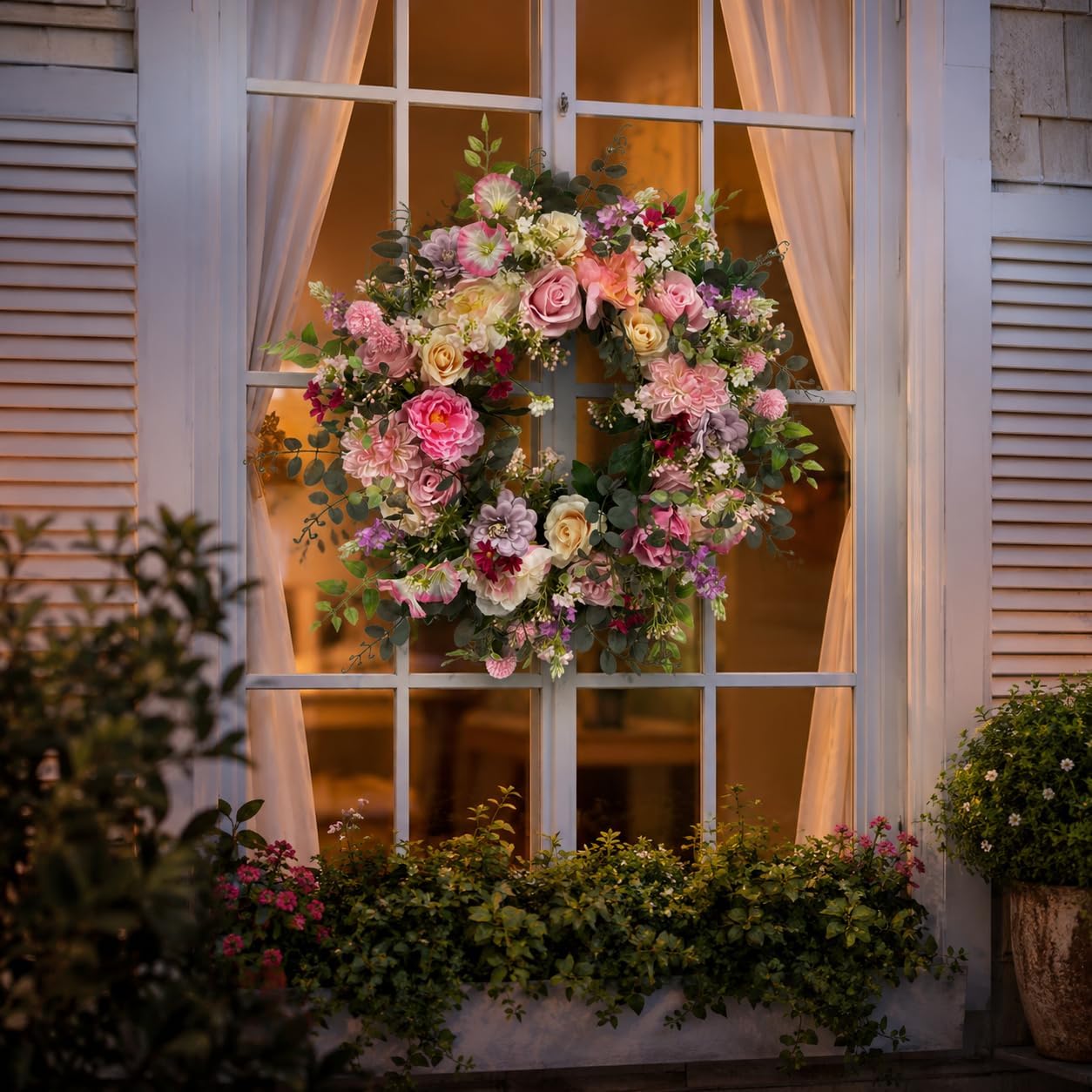24 Inch Artificial Rose and Dahlia Wreath with Eucalyptus Greenery, additional listing view 7