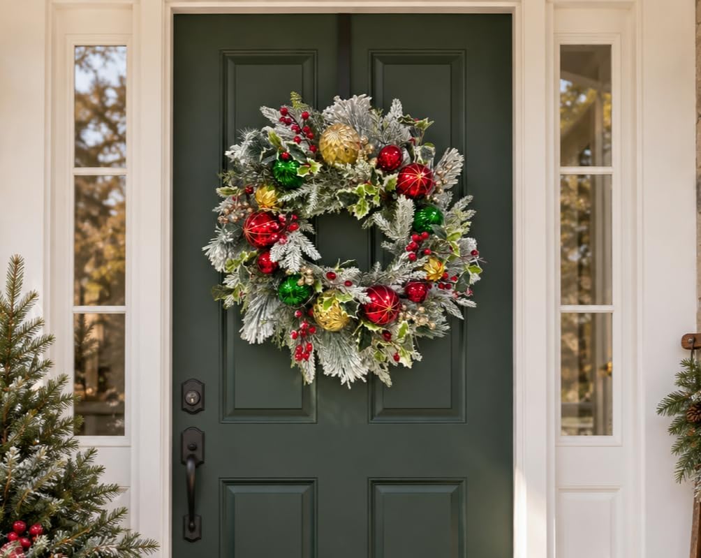 24 Inch Lighted Christmas Wreath with Timer, 30 LEDs and Ornaments, additional listing view 4