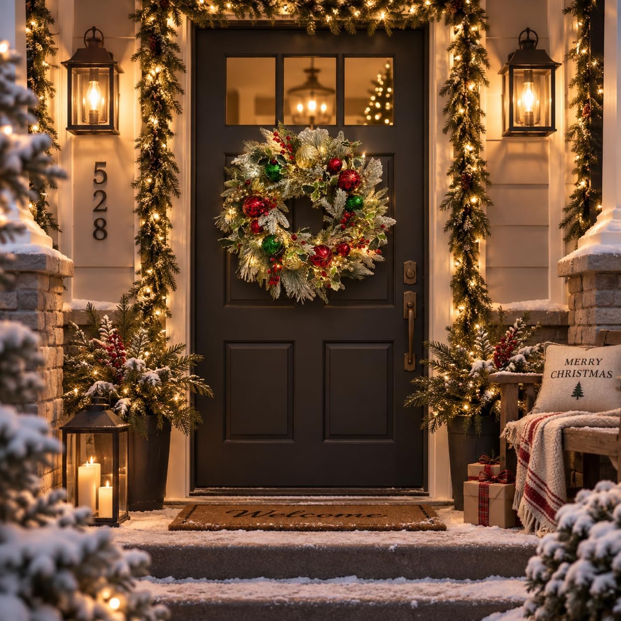 24 Inch Lighted Christmas Wreath with Timer, 30 LEDs and Ornaments, additional listing view 5