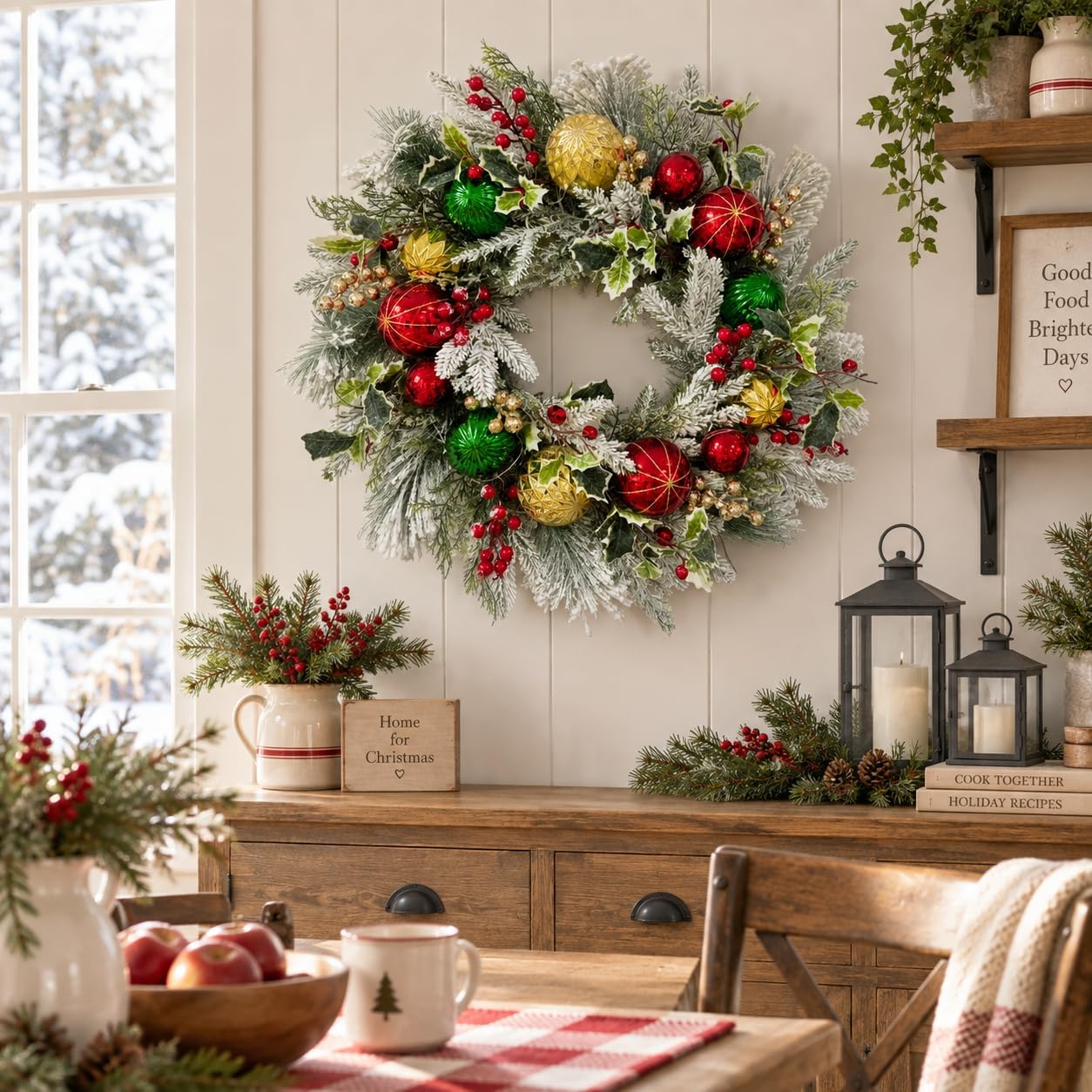 24 Inch Lighted Christmas Wreath with Timer, 30 LEDs and Ornaments, additional listing view 6