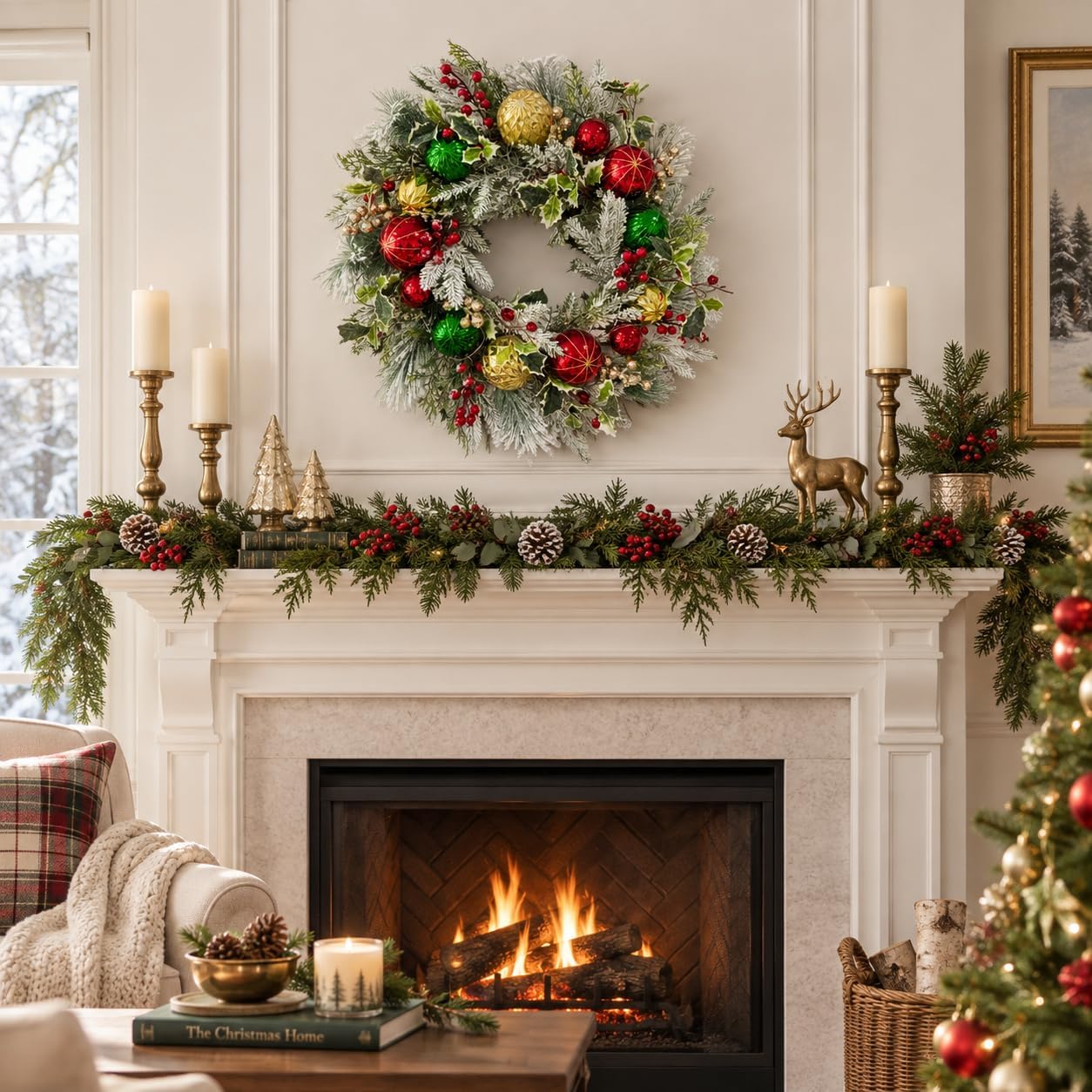 24 Inch Lighted Christmas Wreath with Timer, 30 LEDs and Ornaments, additional listing view 7
