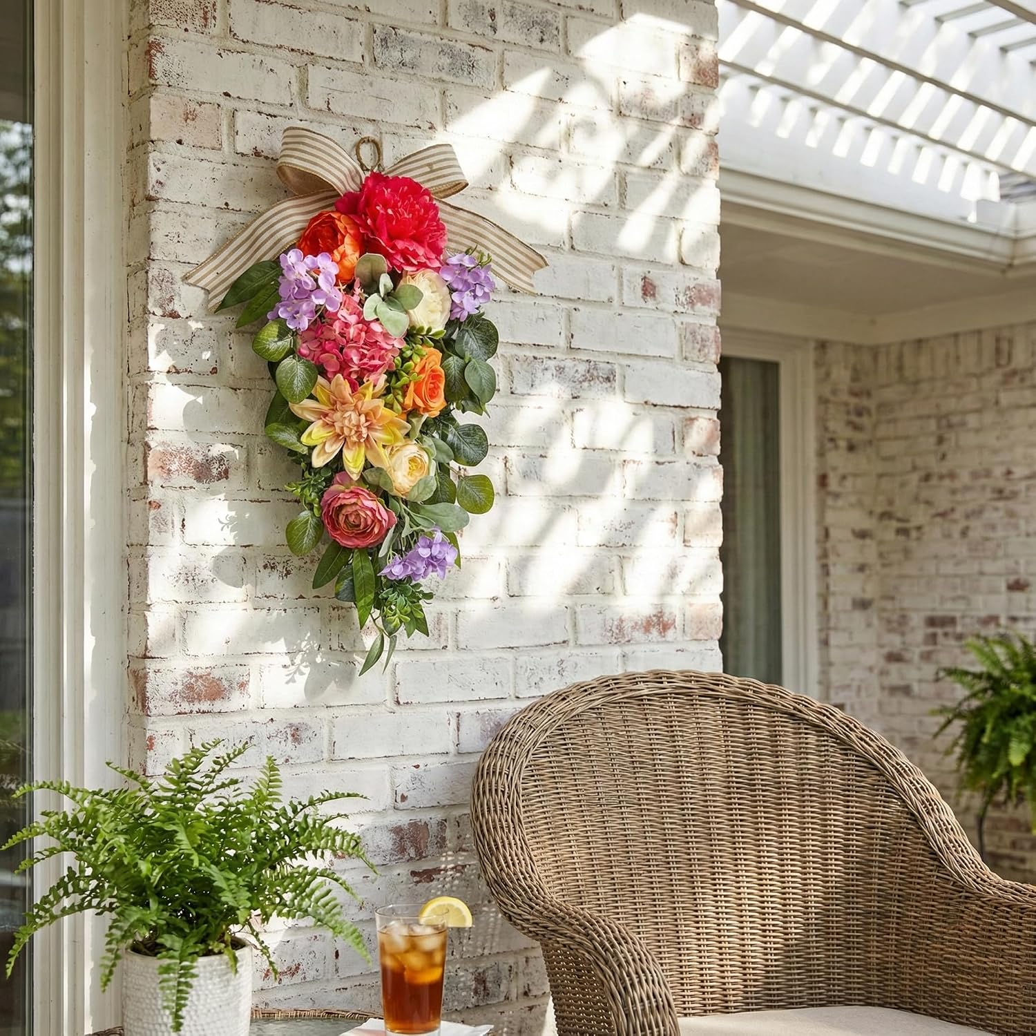24 Inch Lighted Floral Teardrop Swag with Timer, Peony and Roses, additional listing view 3