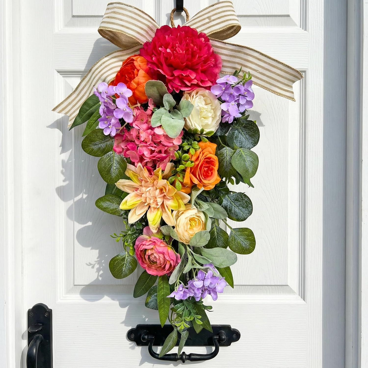 24 Inch Lighted Floral Teardrop Swag with Timer, Peony and Roses, additional listing view 6