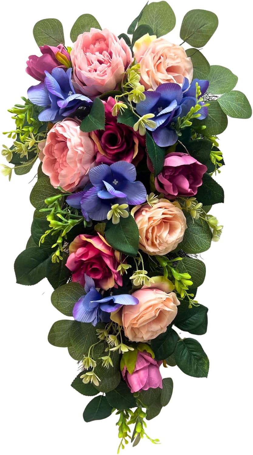 24 Inch Pre-Lit Peony Rose Teardrop Swag with Timer, main product view