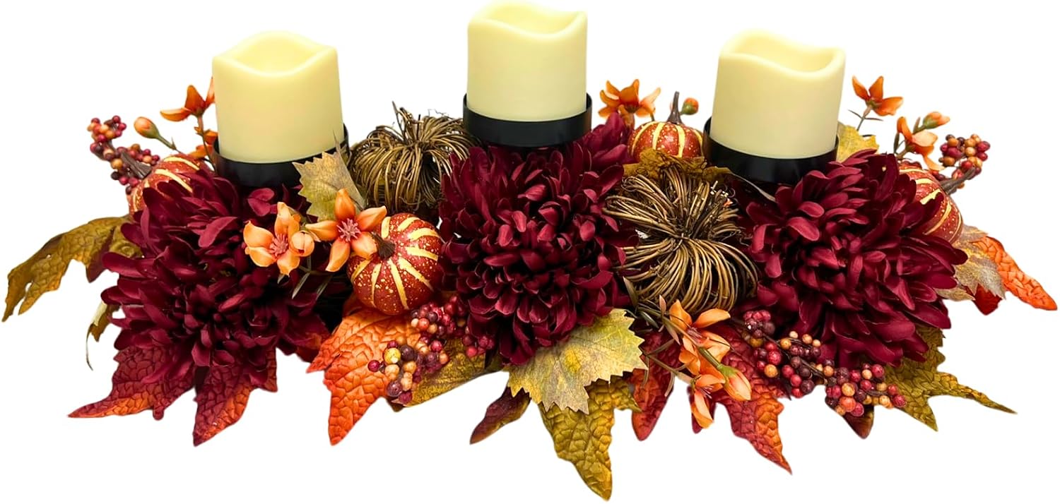 25" Fall Candle Holder Centerpiece with Pumpkins for Thanksgiving, main product view