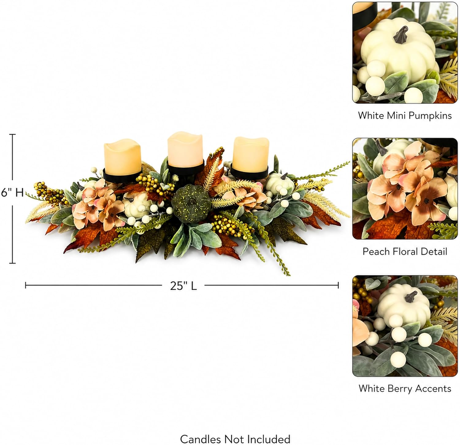 25 Inch Fall Candle Holder Centerpiece with Colorful Pumpkins, additional listing view 3