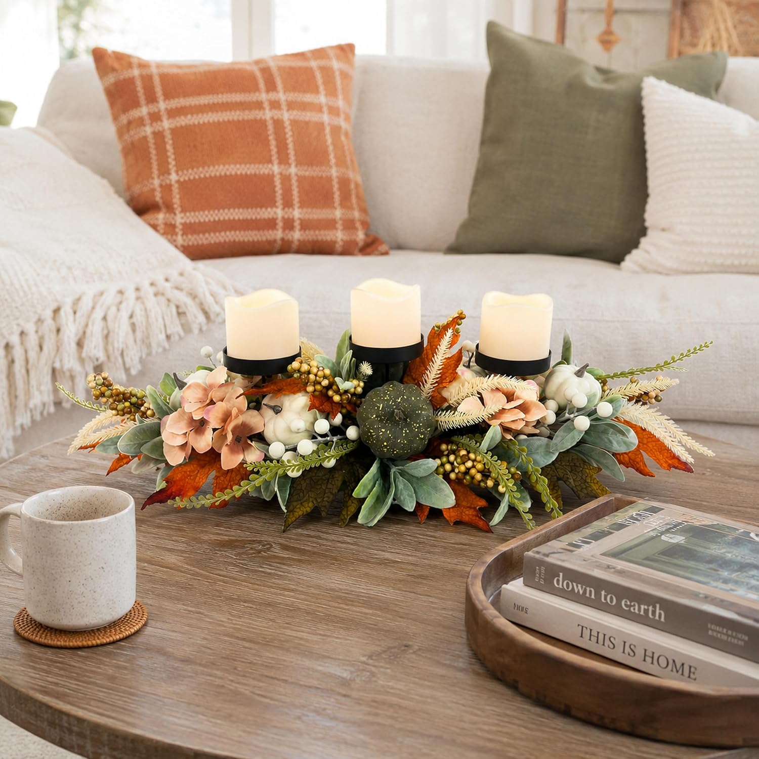 25 Inch Fall Candle Holder Centerpiece with Colorful Pumpkins, additional listing view 5