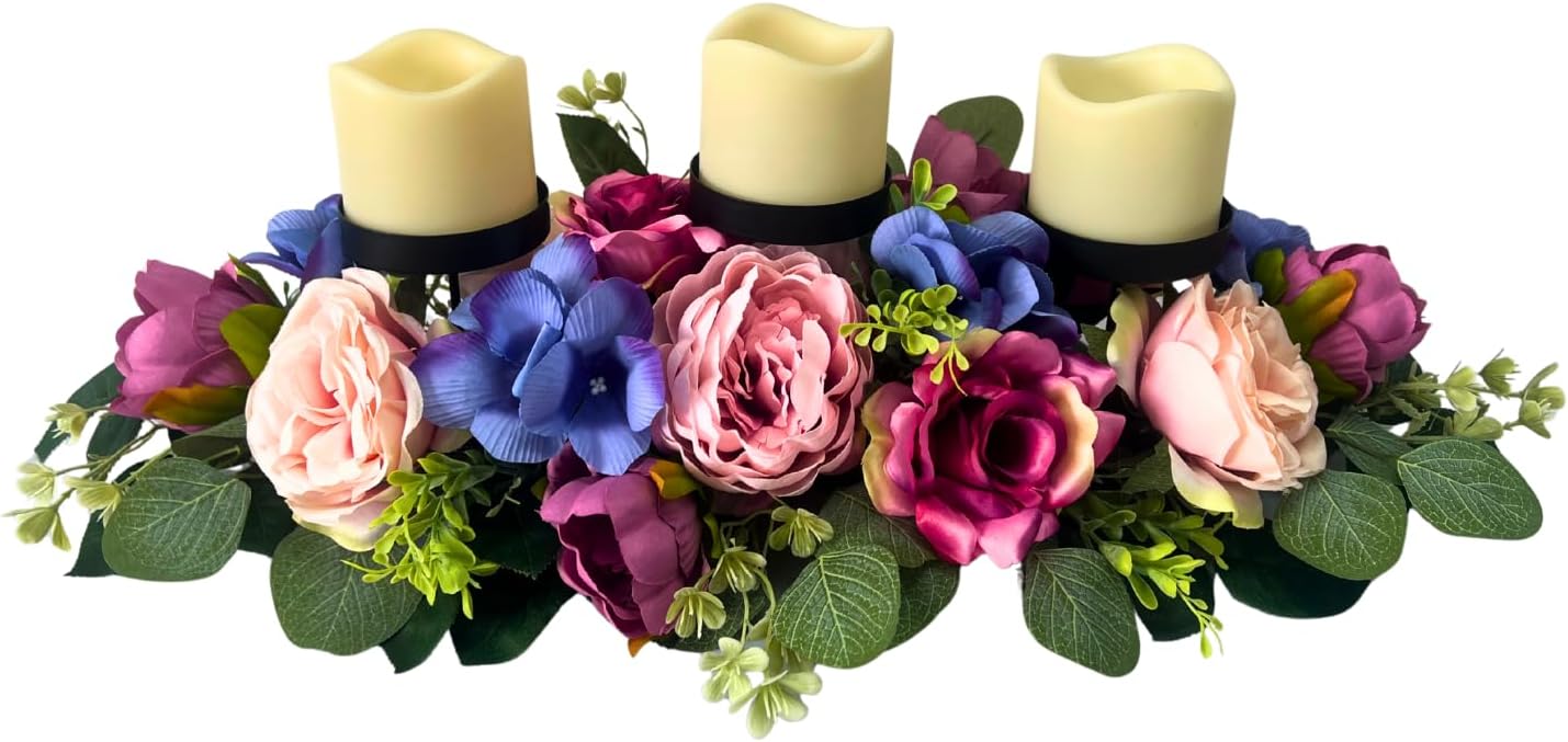 25" Spring Summer Floral Candle Holder Centerpiece for Table Decor, main product view