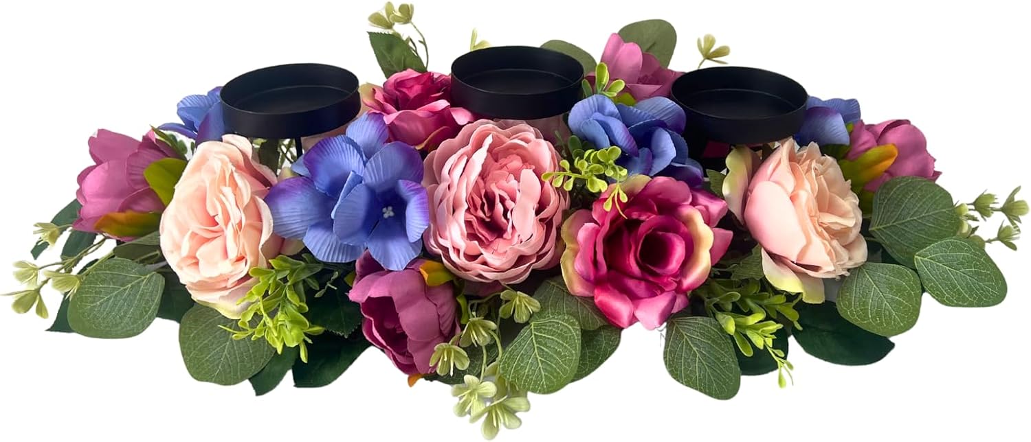 25" Spring Summer Floral Candle Holder Centerpiece for Table Decor, additional listing view 2