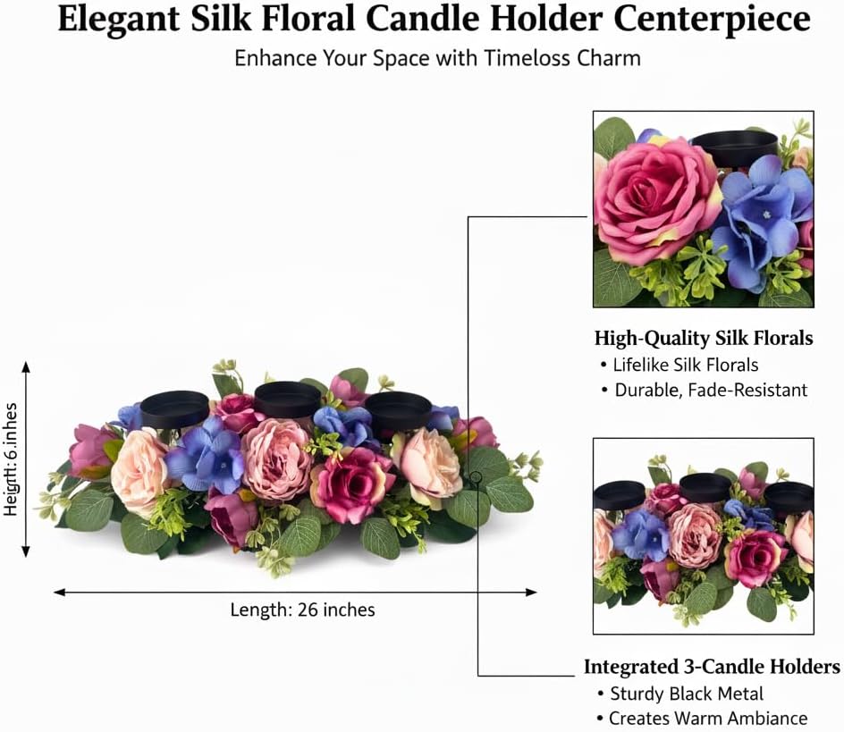 25" Spring Summer Floral Candle Holder Centerpiece for Table Decor, additional listing view 3