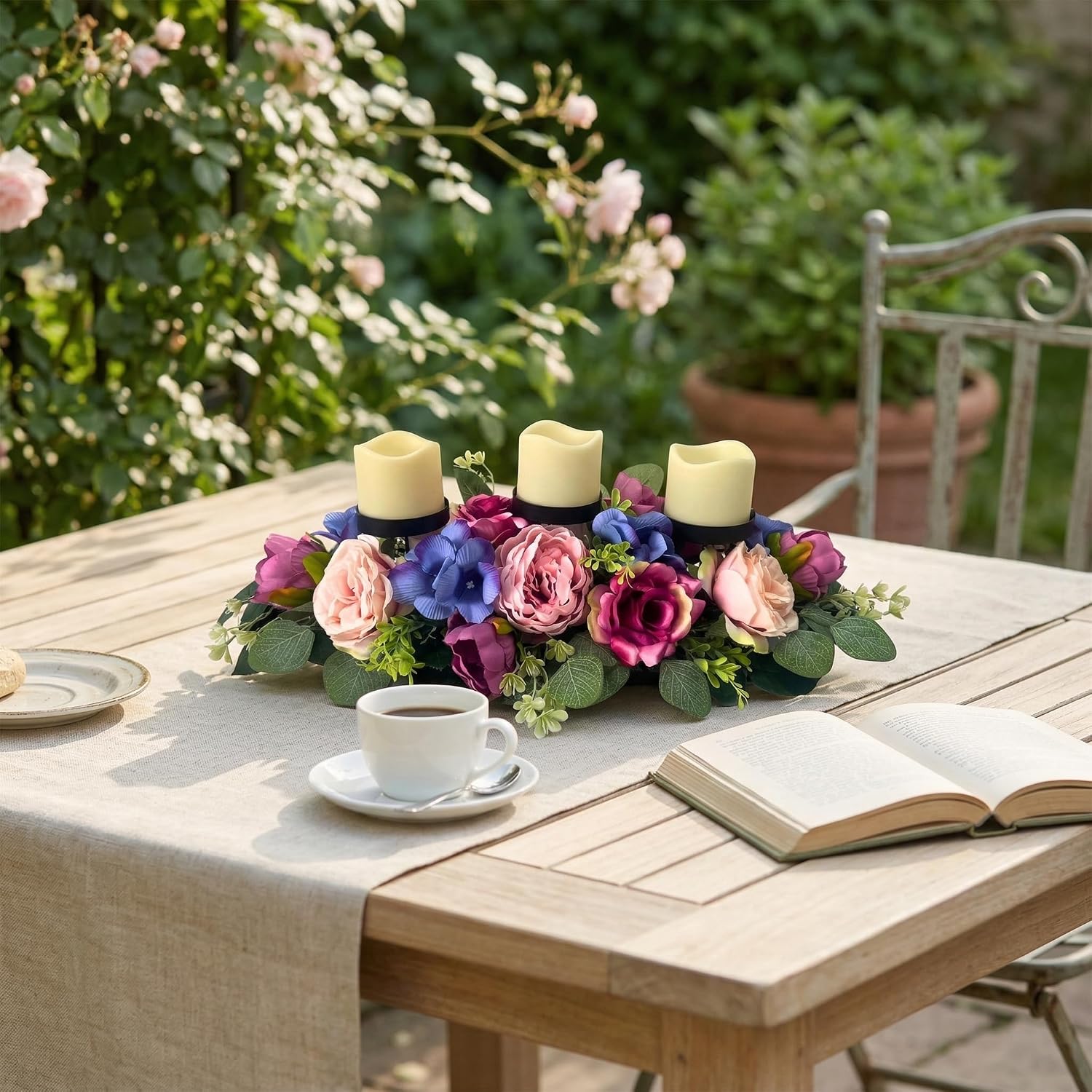 25" Spring Summer Floral Candle Holder Centerpiece for Table Decor, additional listing view 4