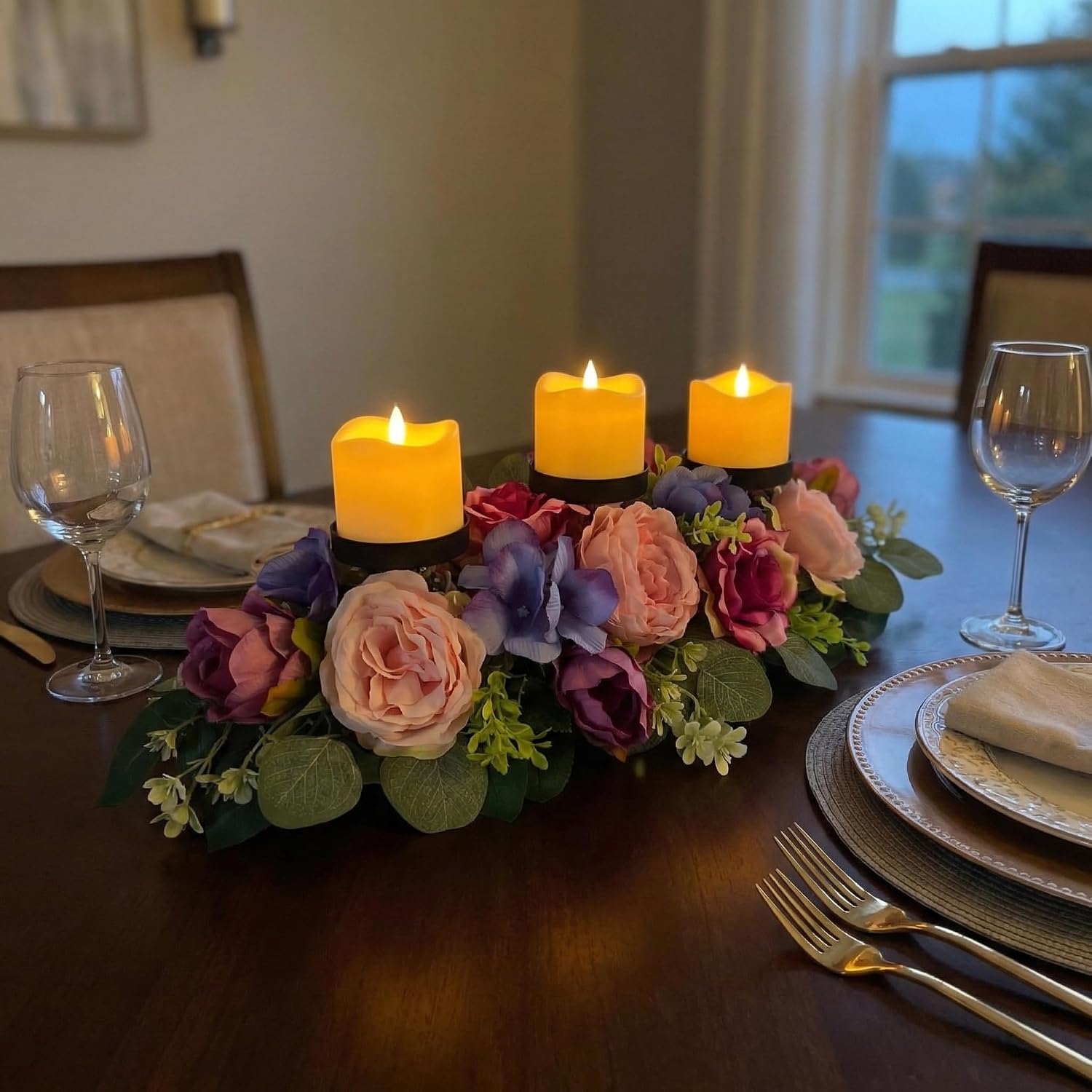 25" Spring Summer Floral Candle Holder Centerpiece for Table Decor, additional listing view 5