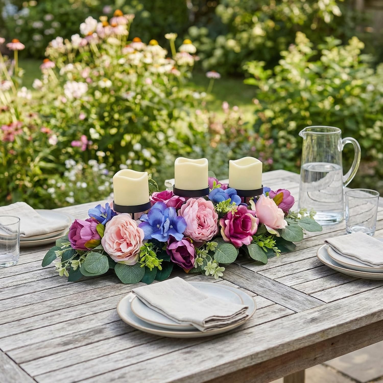 25" Spring Summer Floral Candle Holder Centerpiece for Table Decor, additional listing view 6