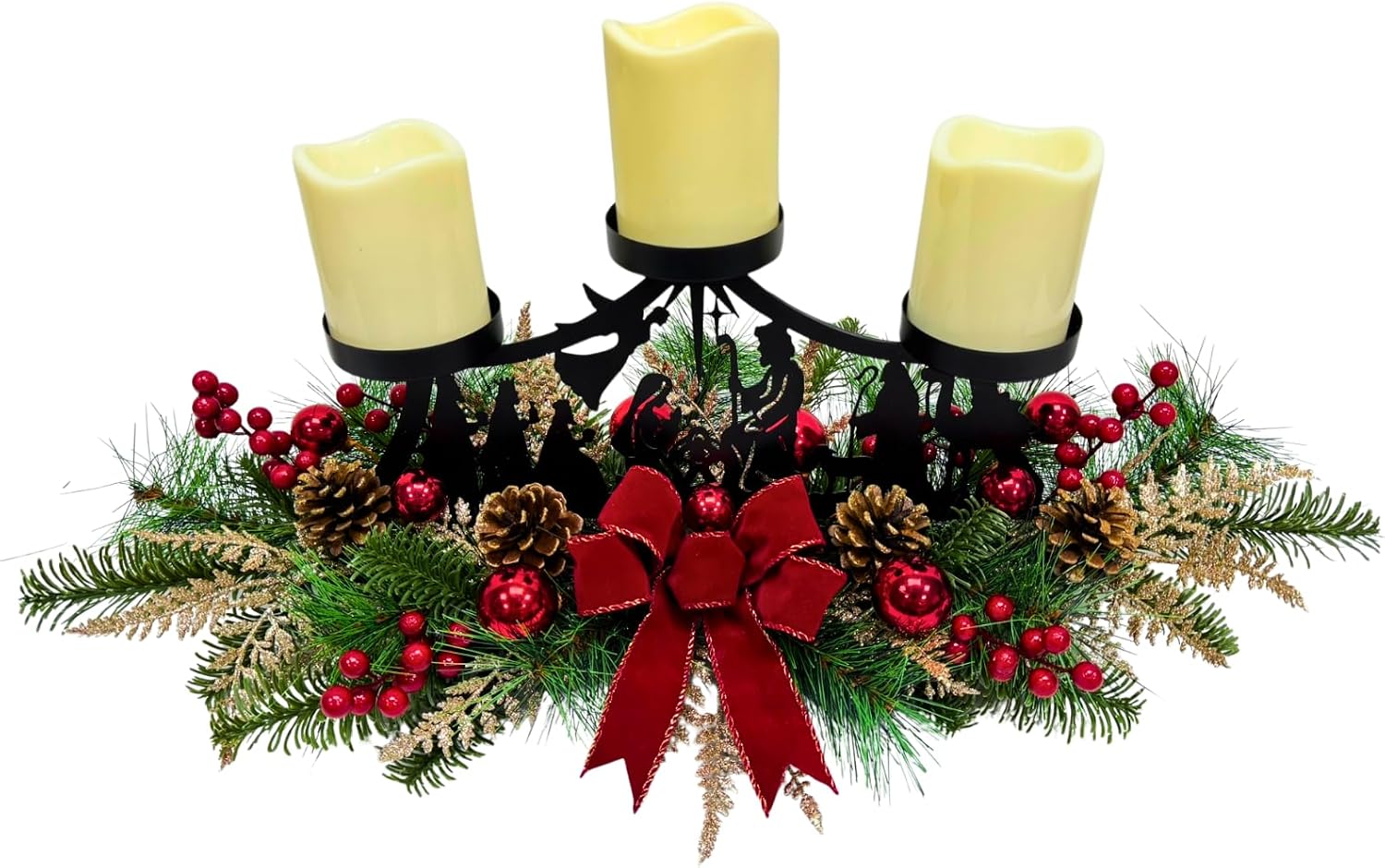 26 Inch Christmas 3 Candle Centerpiece with Nativity Scene Design, additional listing view 2
