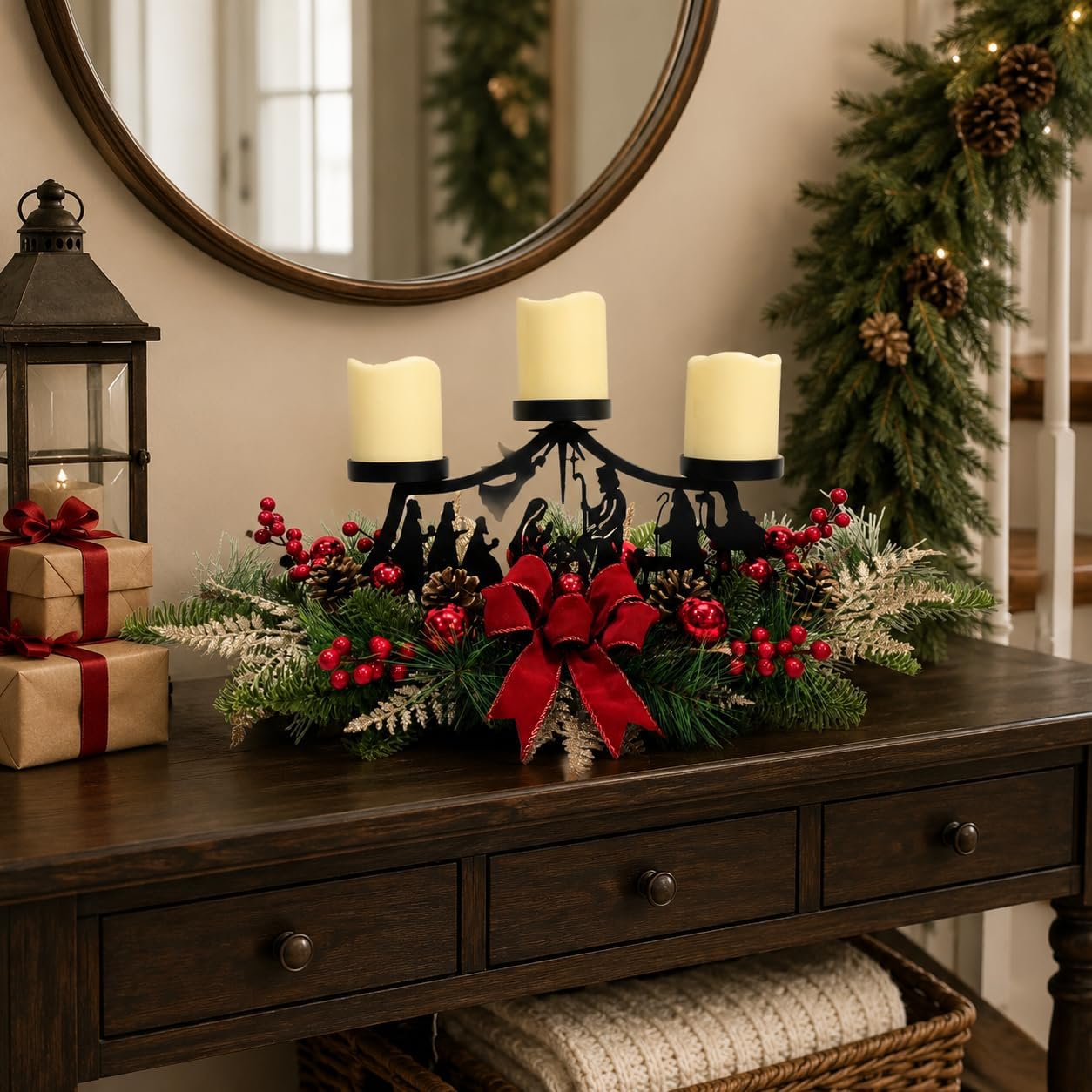 26 Inch Christmas 3 Candle Centerpiece with Nativity Scene Design, additional listing view 4