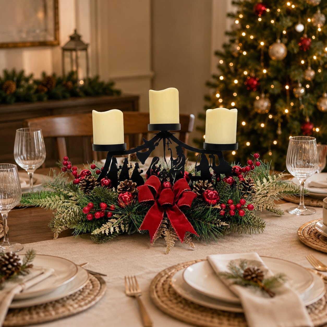 26 Inch Christmas 3 Candle Centerpiece with Nativity Scene Design, additional listing view 6
