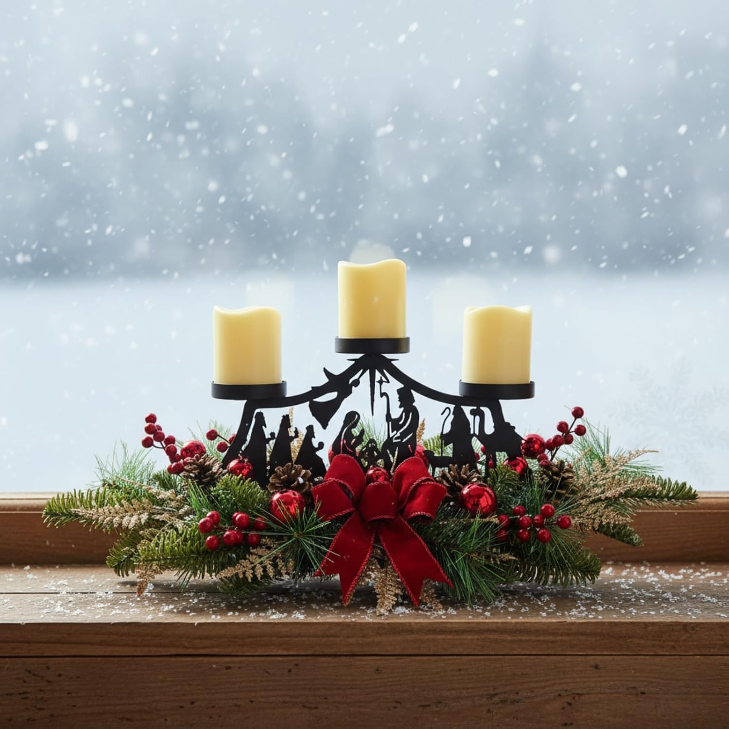 26 Inch Christmas 3 Candle Centerpiece with Nativity Scene Design, additional listing view 7