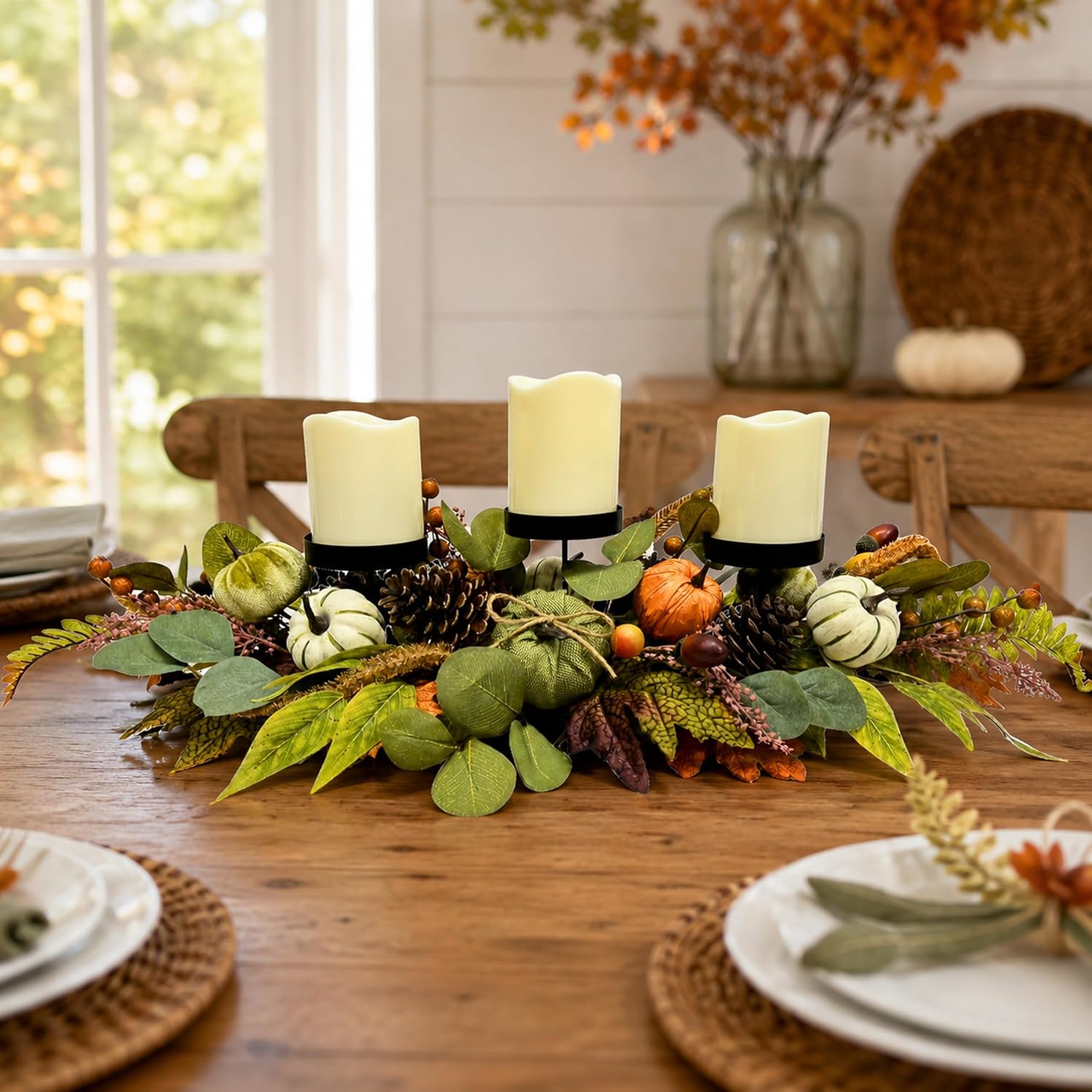 26 Inch Fall Candle Holder Centerpiece with Pumpkins Pinecones, additional listing view 5