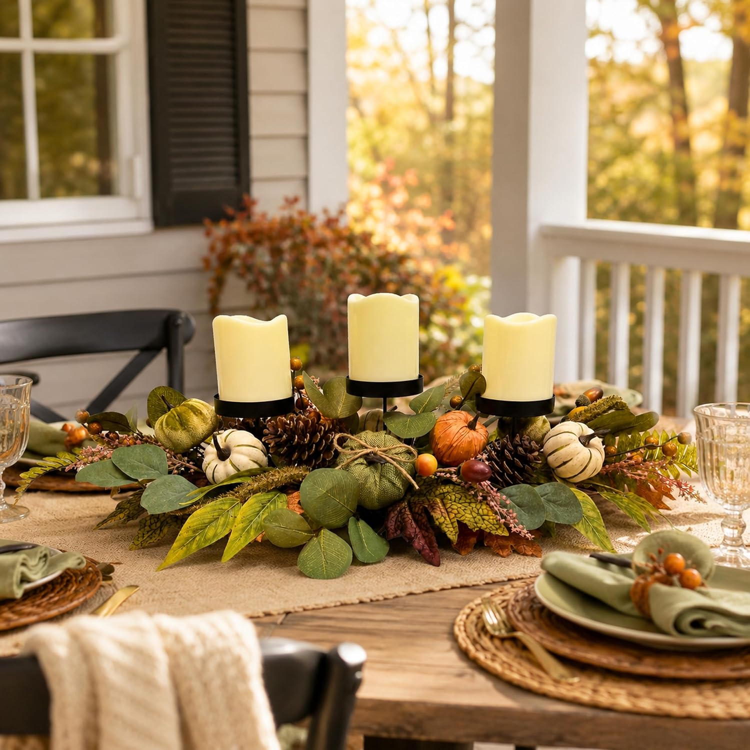 26 Inch Fall Candle Holder Centerpiece with Pumpkins Pinecones, additional listing view 7
