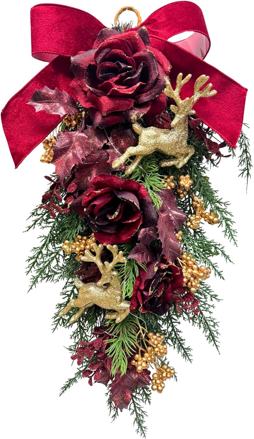 26 Inch Lighted Christmas Door Swag with Timer and 2 Light Modes, main product view