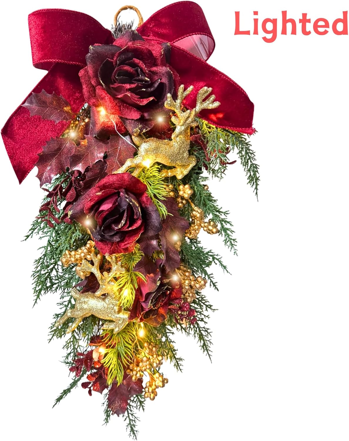 26 Inch Lighted Christmas Door Swag with Timer and 2 Light Modes, additional listing view 2