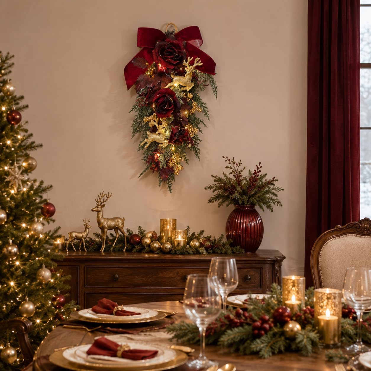26 Inch Lighted Christmas Door Swag with Timer and 2 Light Modes, additional listing view 5