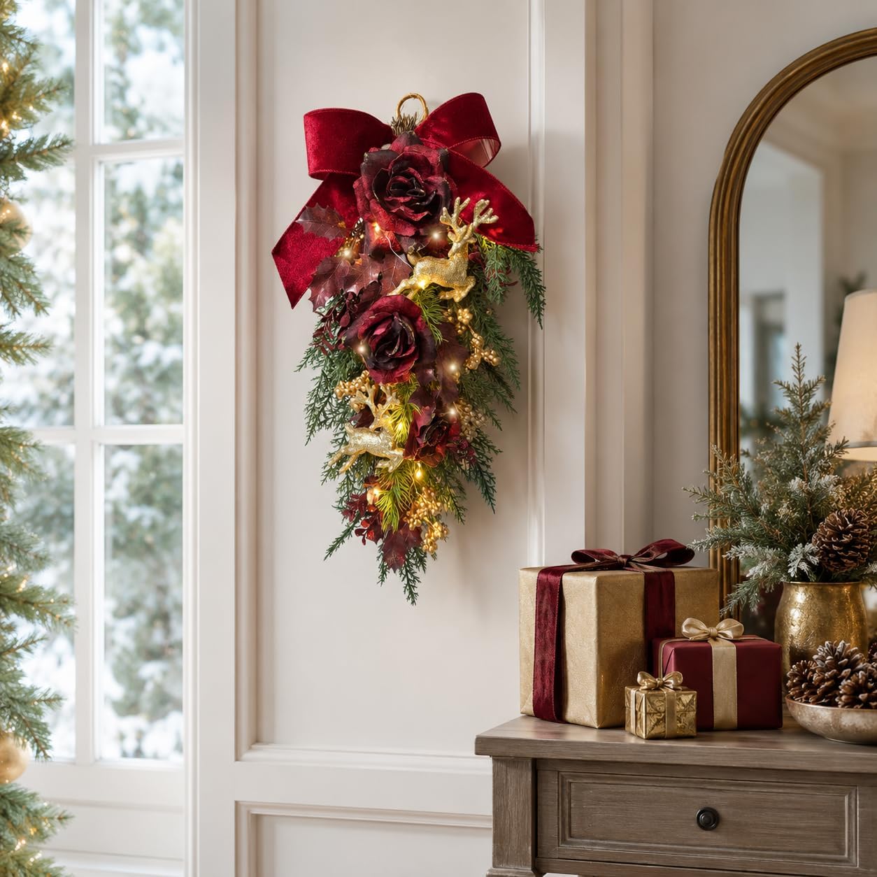 26 Inch Lighted Christmas Door Swag with Timer and 2 Light Modes, additional listing view 7