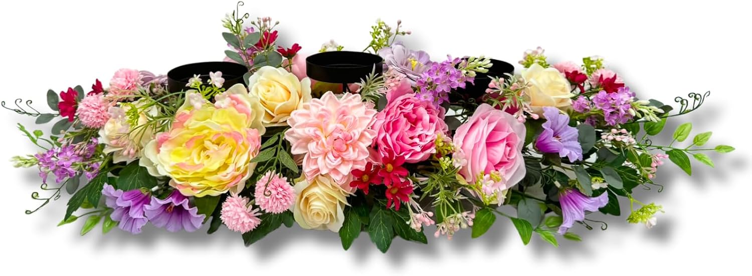 26 Inch Spring Floral Candle Holder Centerpiece with 3 Cups, additional listing view 2