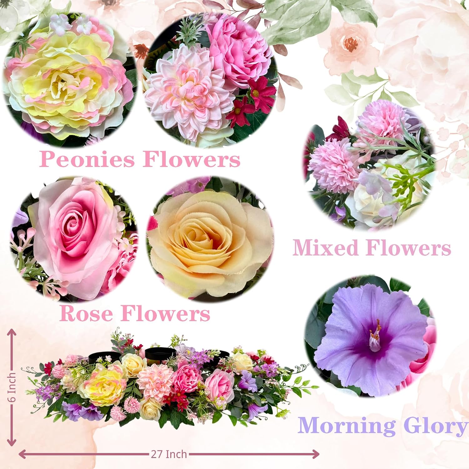 26 Inch Spring Floral Candle Holder Centerpiece with 3 Cups, additional listing view 3