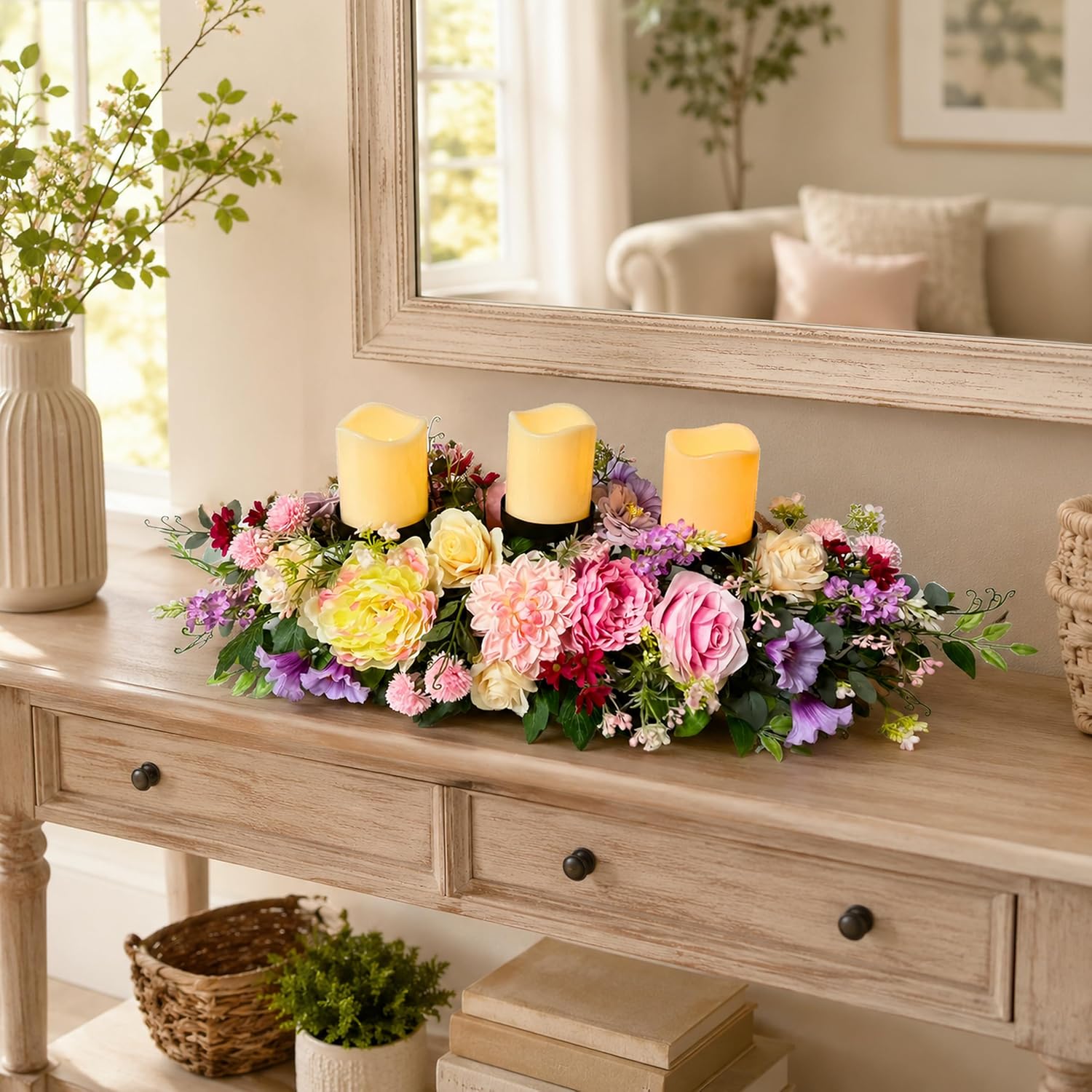 26 Inch Spring Floral Candle Holder Centerpiece with 3 Cups, additional listing view 4