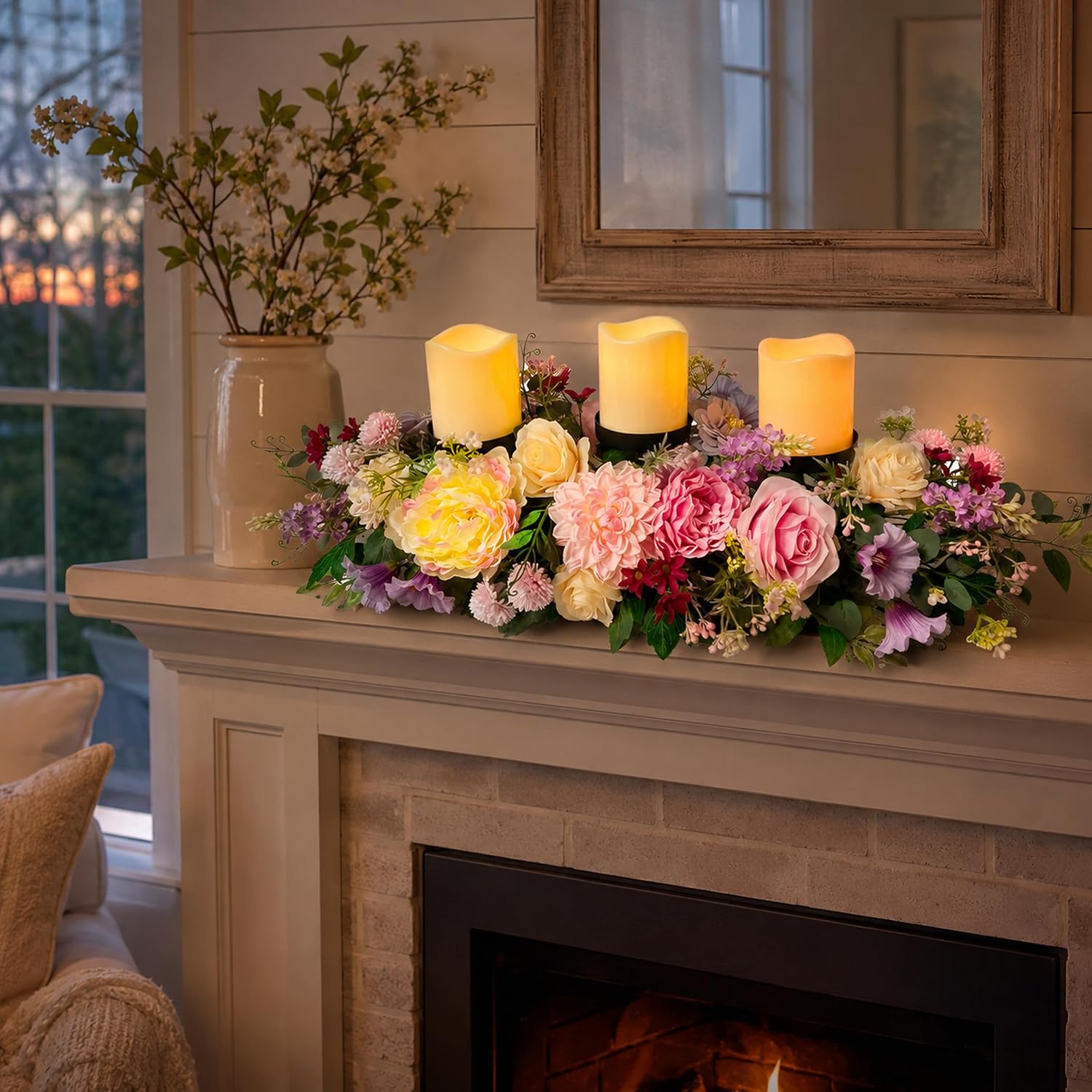 26 Inch Spring Floral Candle Holder Centerpiece with 3 Cups, additional listing view 5