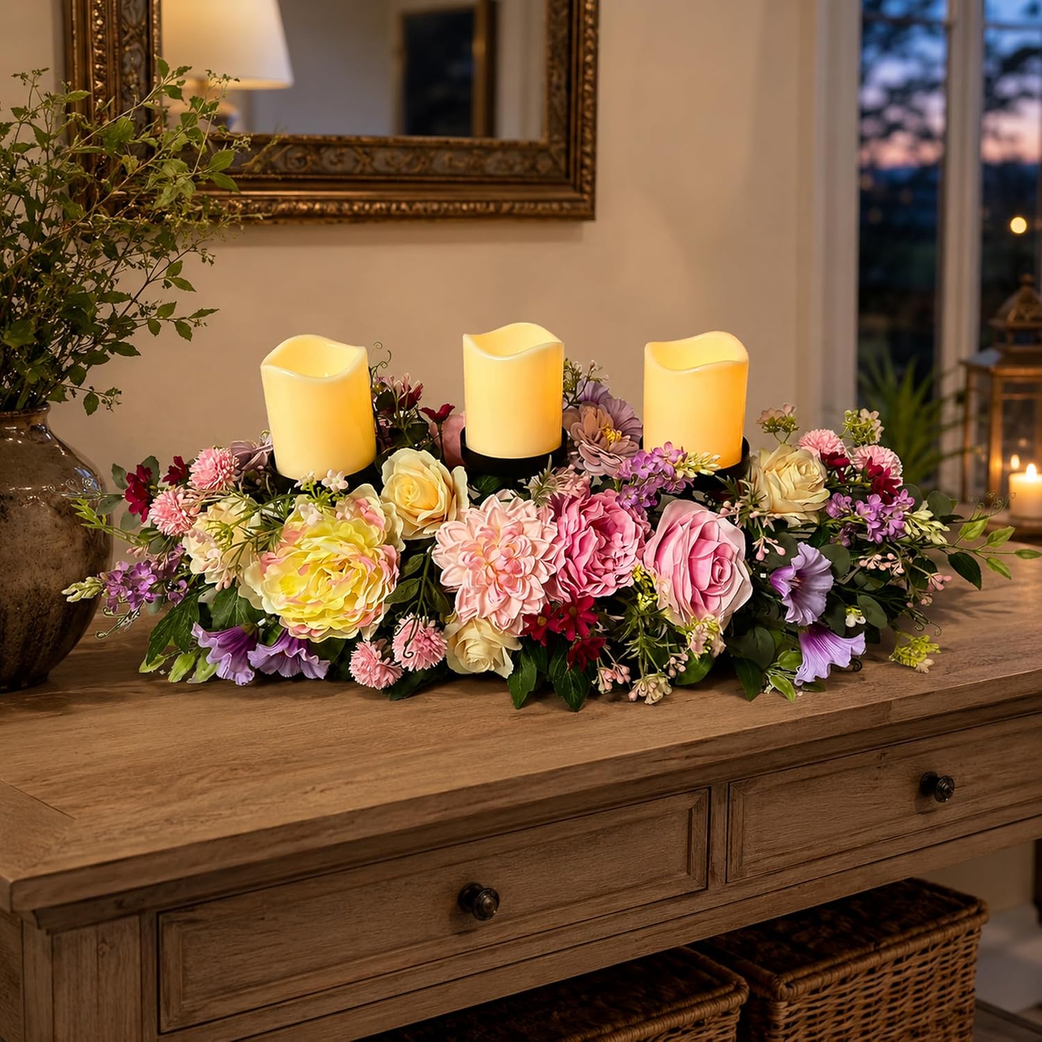 26 Inch Spring Floral Candle Holder Centerpiece with 3 Cups, additional listing view 6