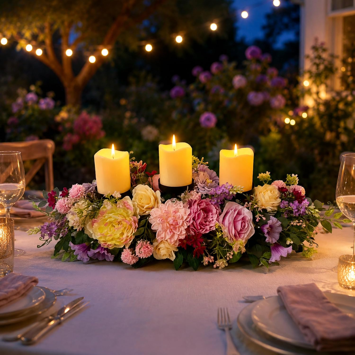 26 Inch Spring Floral Candle Holder Centerpiece with 3 Cups, additional listing view 7