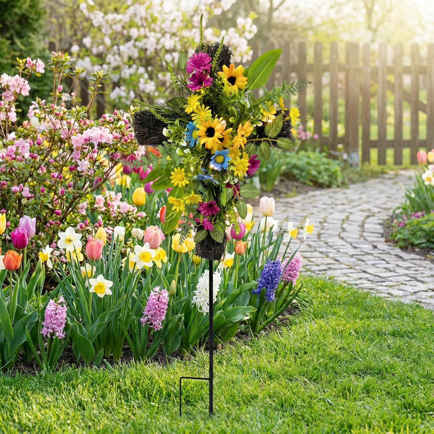32 Inch Solar Garden Stake with Yellow Daisies and Wildflowers, additional listing view 3