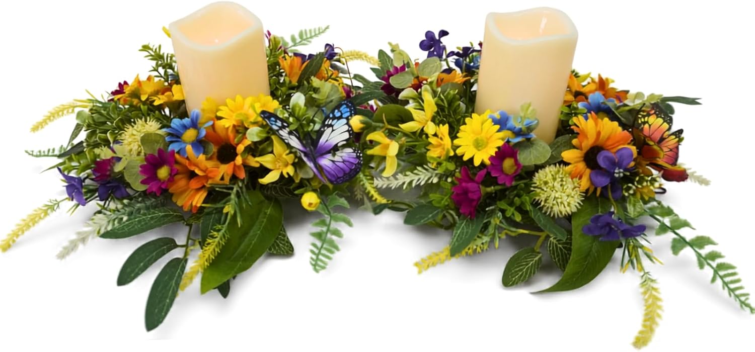 6 Inch Floral Candle Rings Set of 2 with Flameless Candles, additional listing view 2