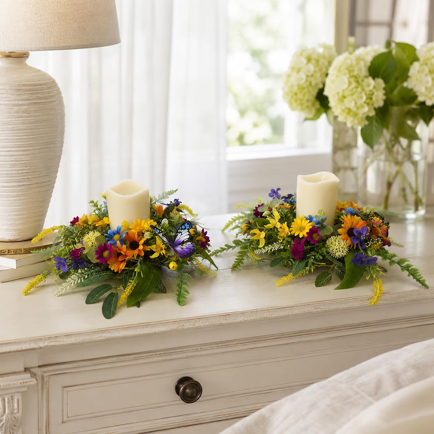 6 Inch Floral Candle Rings Set of 2 with Flameless Candles, additional listing view 3