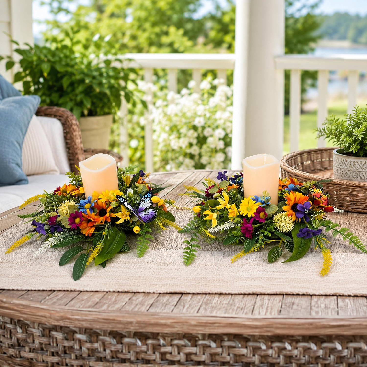 6 Inch Floral Candle Rings Set of 2 with Flameless Candles, additional listing view 4