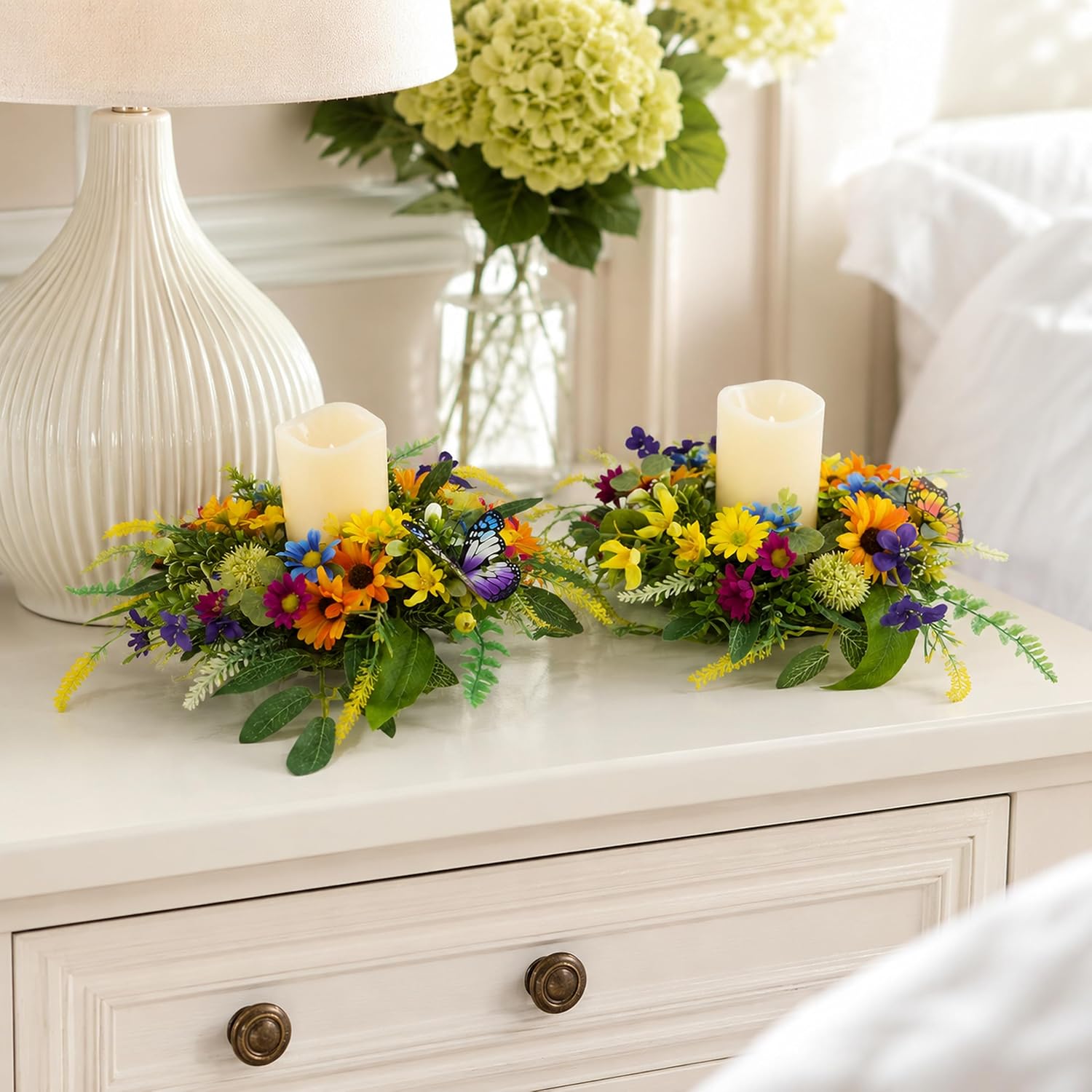 6 Inch Floral Candle Rings Set of 2 with Flameless Candles, additional listing view 6
