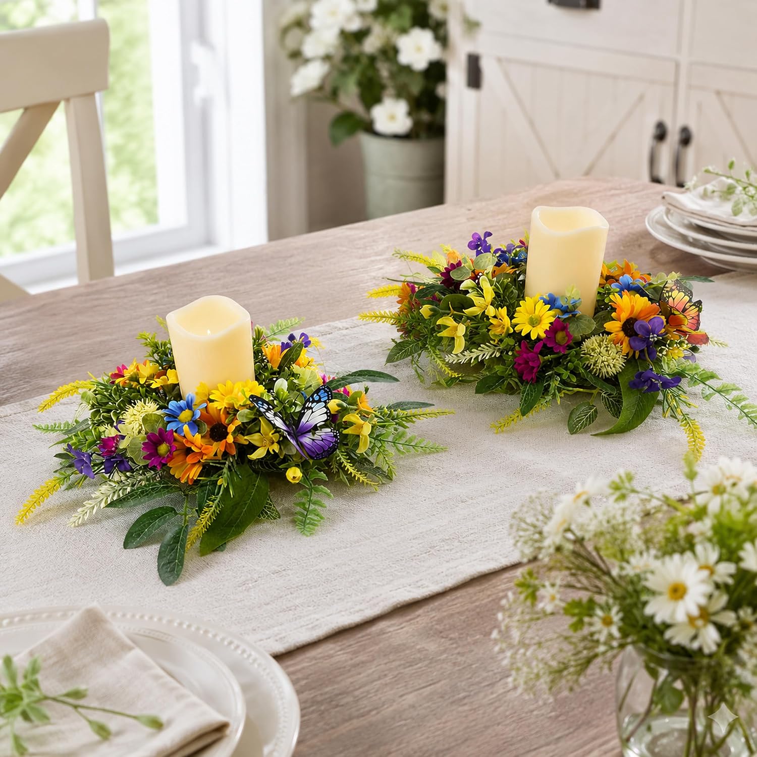 6 Inch Floral Candle Rings Set of 2 with Flameless Candles, additional listing view 7